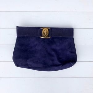 Vintage Ferragamo Blue Suede Crossbody Bag Clutch